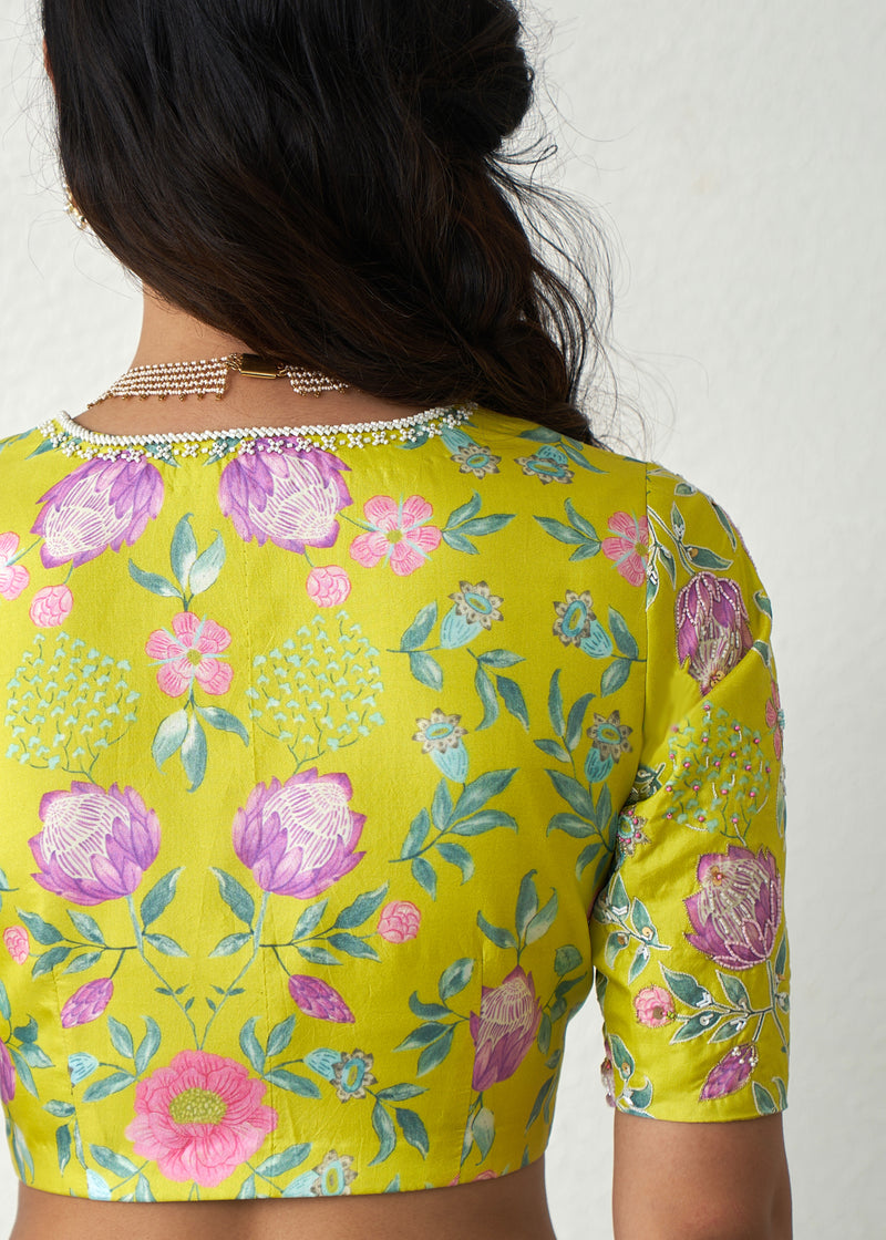 Protea Saree Blouse Set - Turquoise Blue