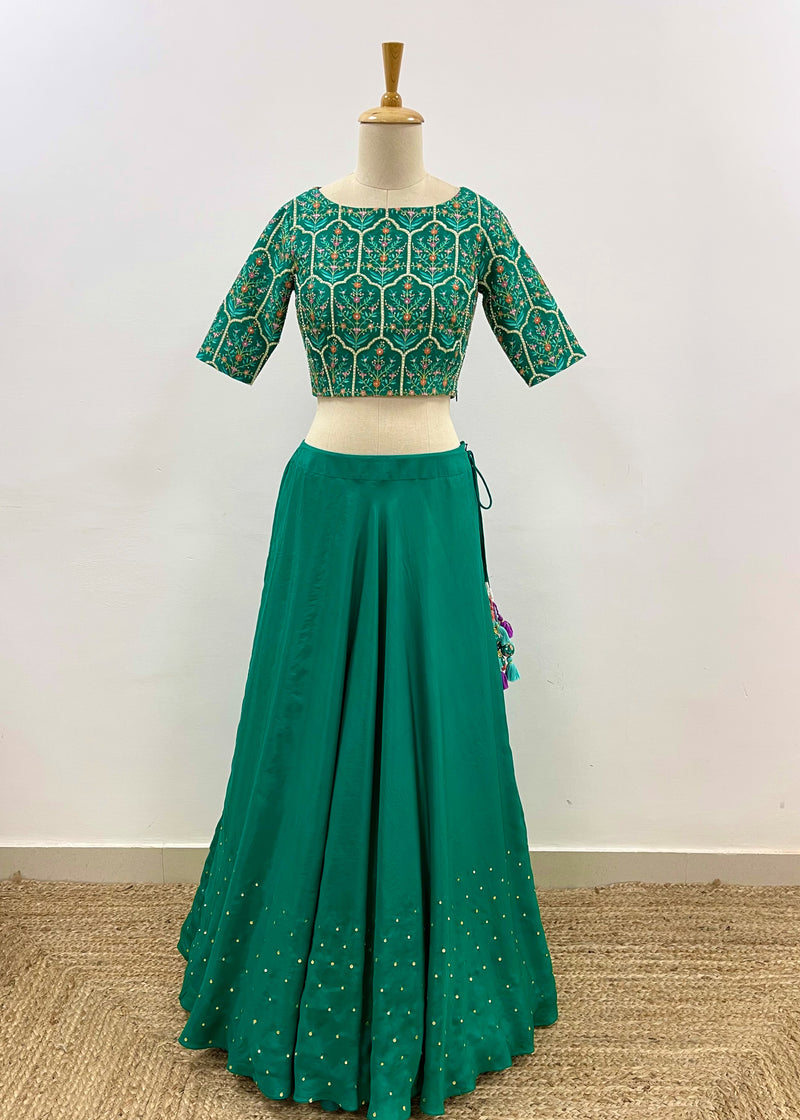 Mughal Lehenga Set - Emerald Green