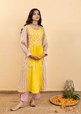 Kira Gathered Kurta Set - Chrome Yellow