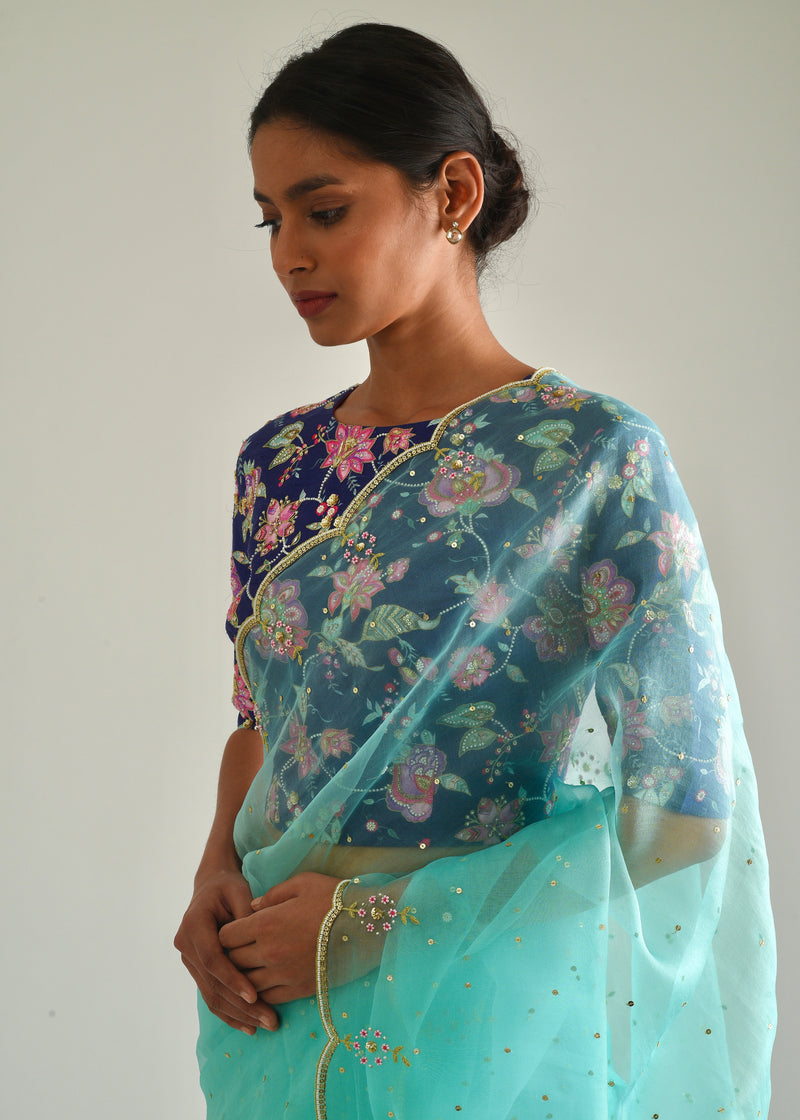 Kaira Scallop Saree - Mint Green