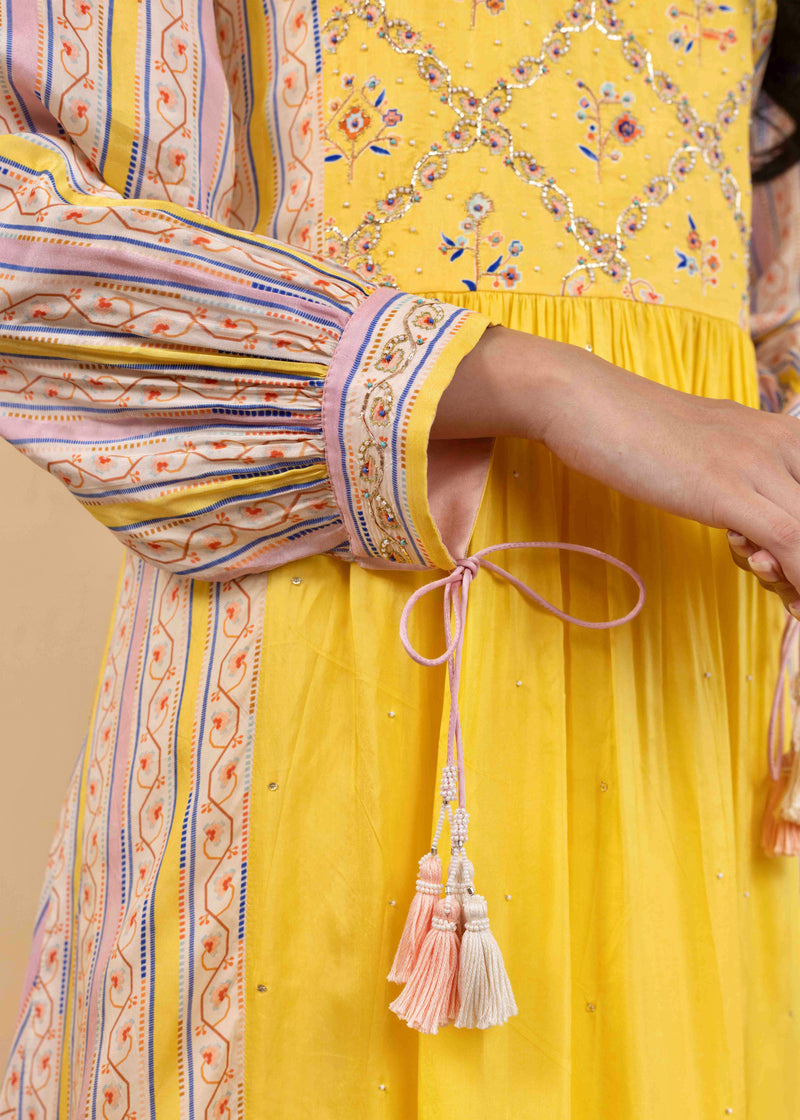 Kira Gathered Kurta Set - Chrome Yellow