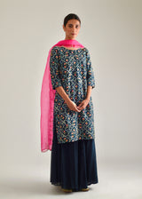 Tile Kurta Lehenga Set - Pebble Black