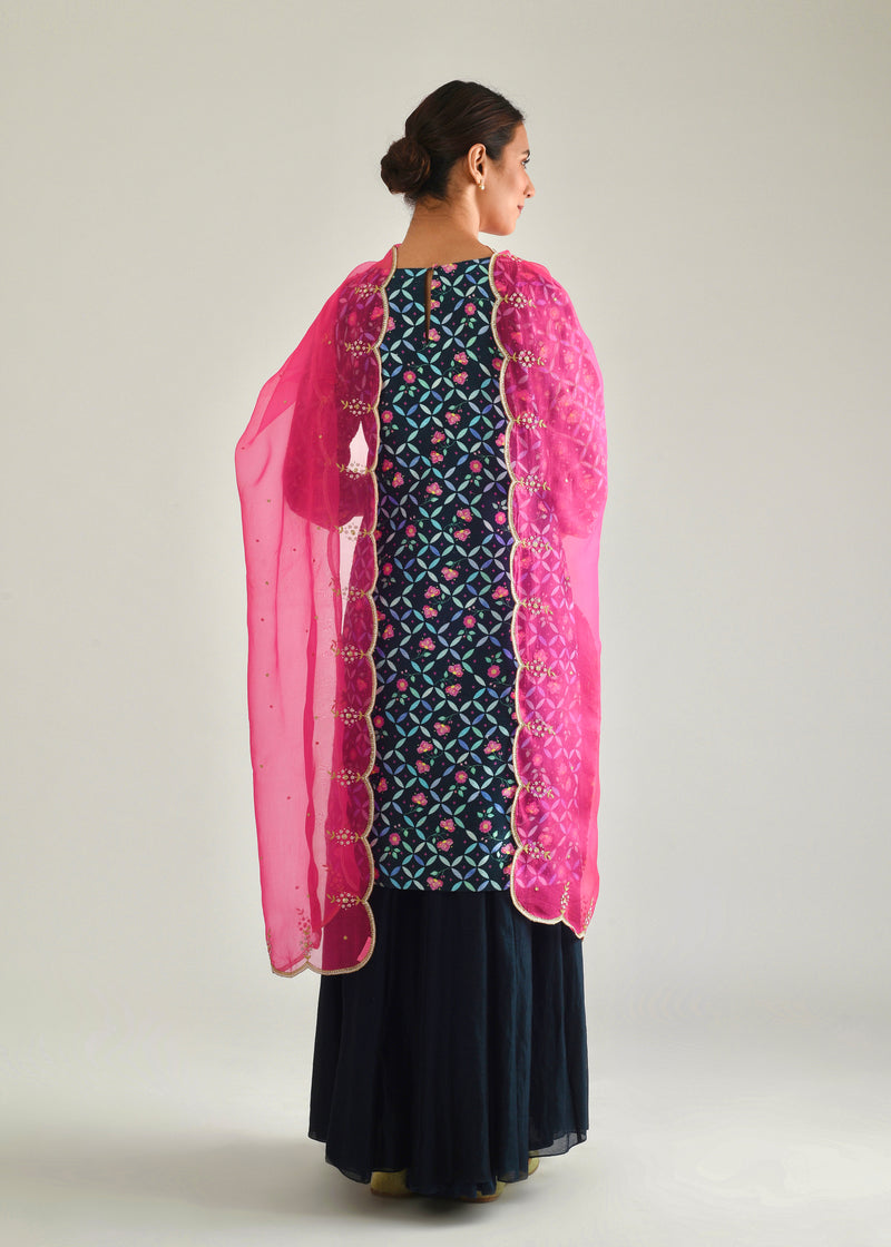 Tile Kurta Lehenga Set - Pebble Black