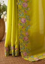 Protea Saree Blouse Set - Lime Yellow