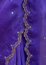 Soha Cutwork Saree Mango Yellow Chokor Blouse Set - Royal Purple