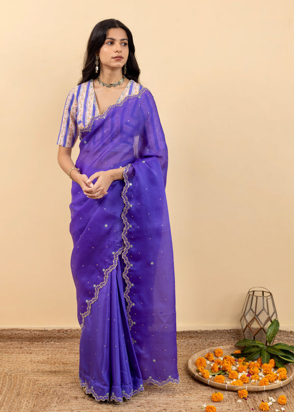 Soha Cutwork Saree Kira Blouse Set - Royal Purple