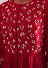 Cluster Anarkali Organza Dupatta Set - Red