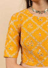 Soha Cutwork Saree Mango Yellow Chokor Blouse Set - Royal Purple