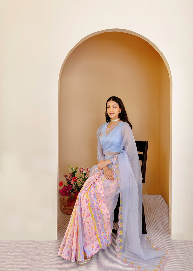 Resu Saree Meraki Blouse Set - Powder Blue