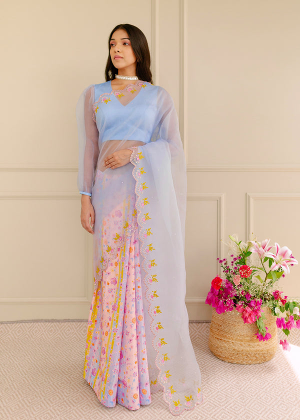 Resu Saree Meraki Blouse Set - Powder Blue