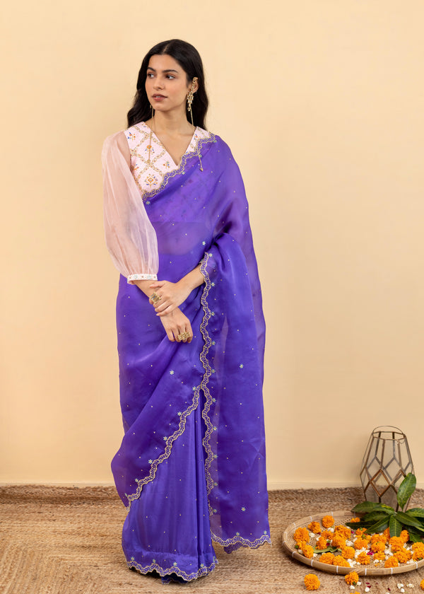 Soha Cutwork Saree - Royal Purple