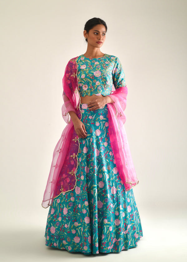 Gulaab Lehenga Set - Teal Blue