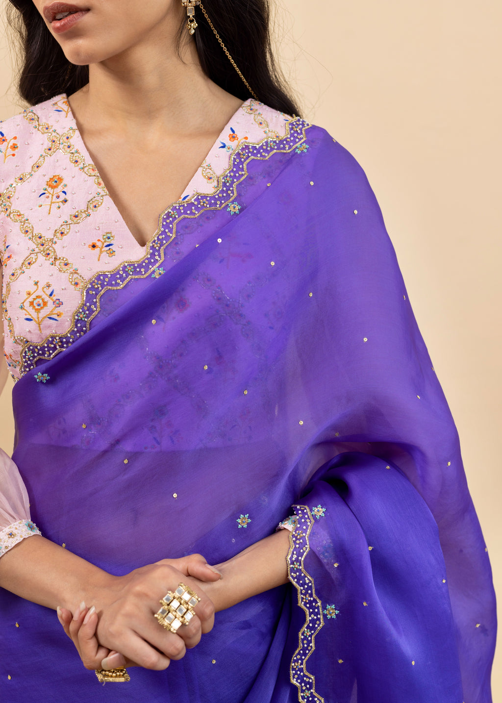 Soha Cutwork Saree Soft Pink Chokor Blouse Set Royal Purple soha-cutwork-saree-soft-pink-chokor-blouse-set-royal-purple