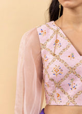 Soha Cutwork Saree Soft Pink Chokor Blouse Set - Royal Purple