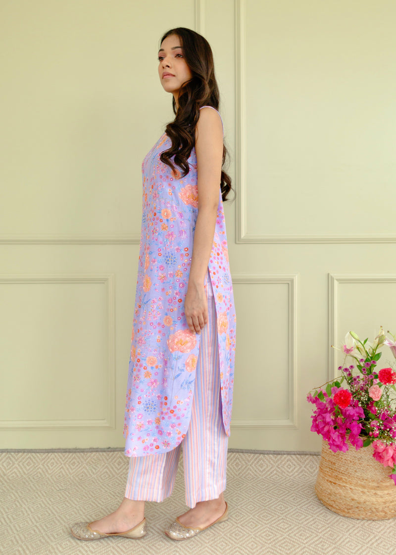 Meraki Sleeveless Kurta Set - Lilac