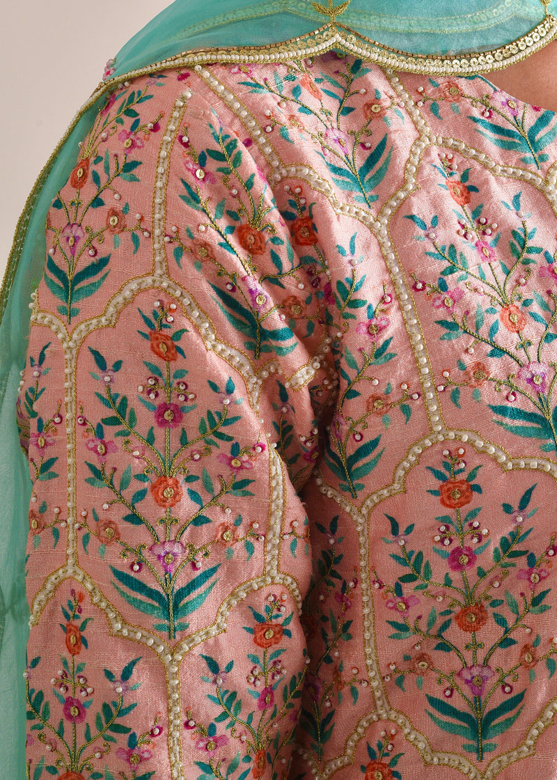 Mughal Kurta Lehenga Set - Peach