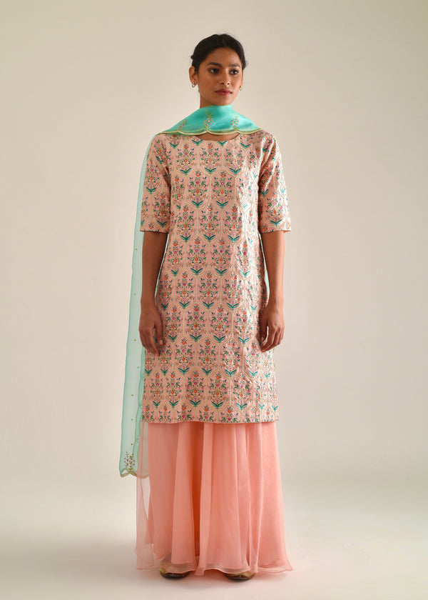 Mughal Kurta Lehenga Set - Peach