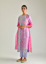 Gulaab Kurta Organza Dupatta Set - Powder Blue