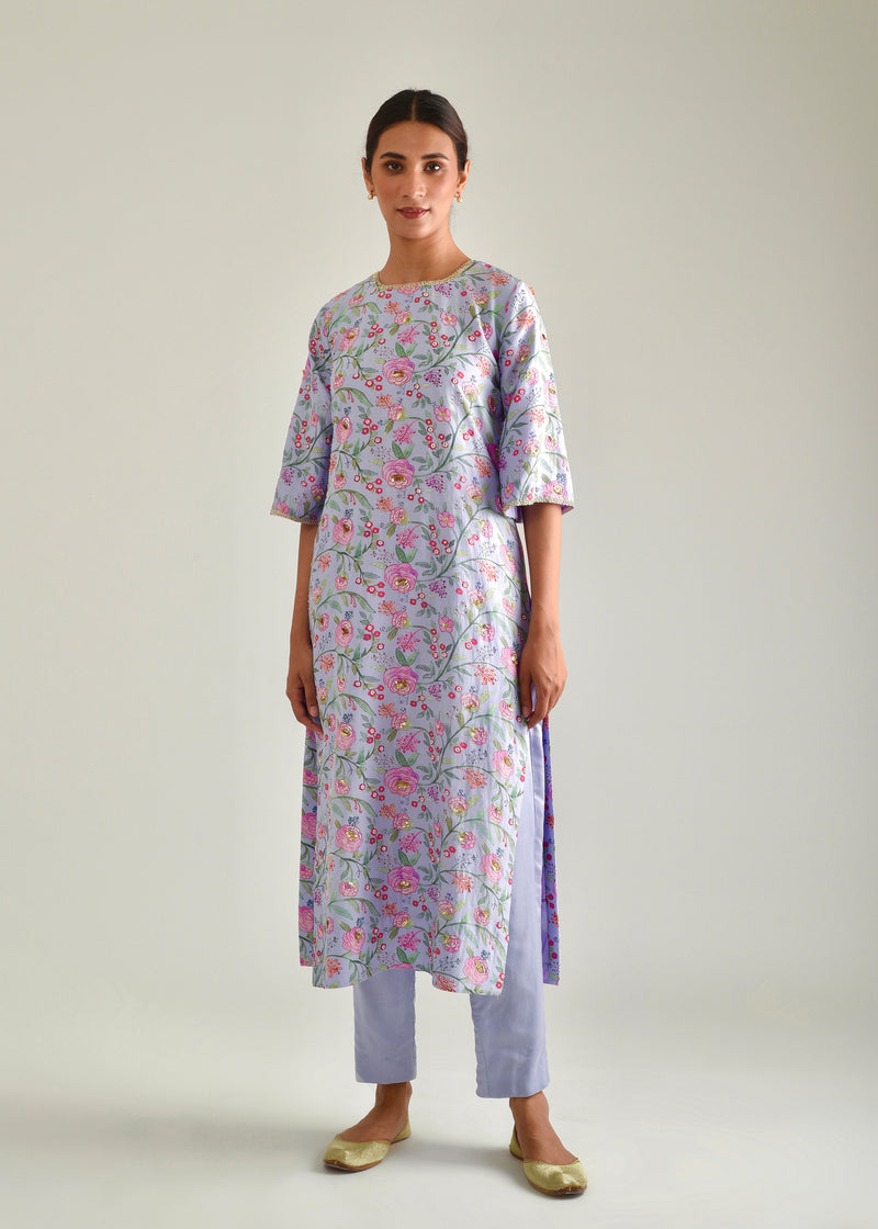 Gulaab Kurta Organza Dupatta Set - Powder Blue