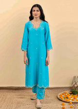 Isla Kurta Set - Pacific Blue