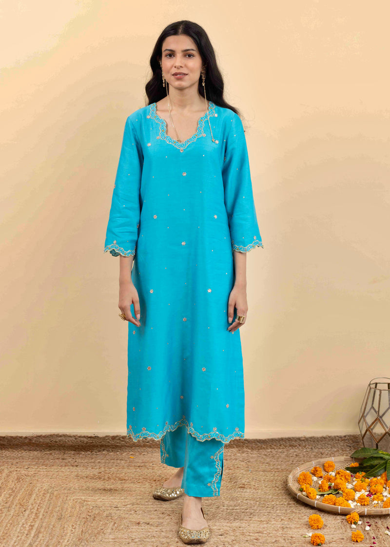 Isla Kurta Set - Pacific Blue
