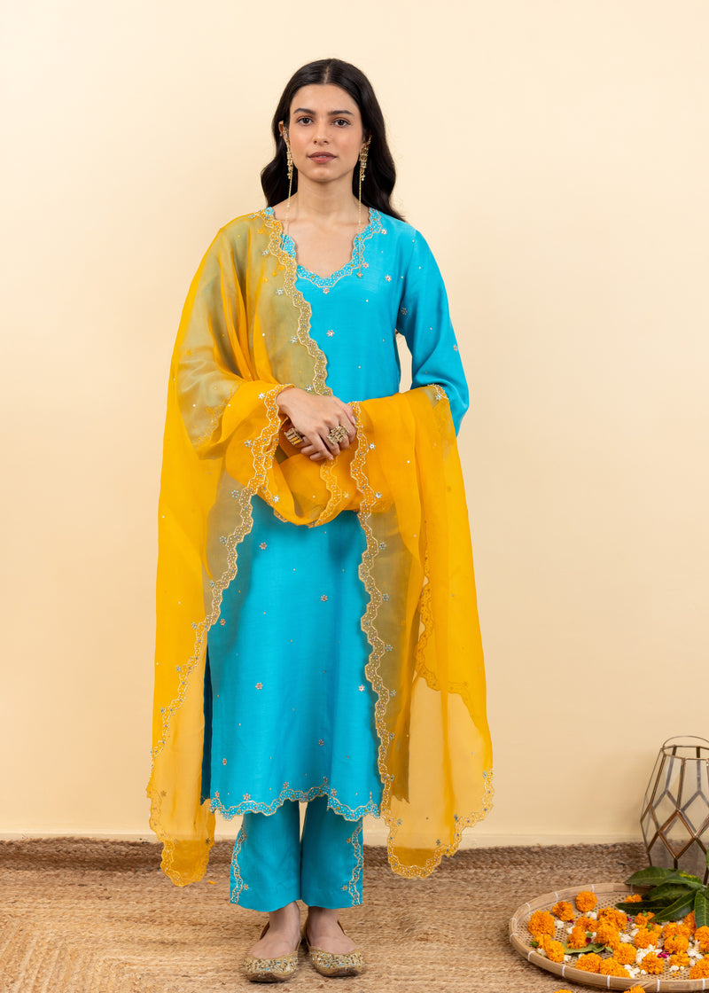 Isla Kurta Set - Pacific Blue