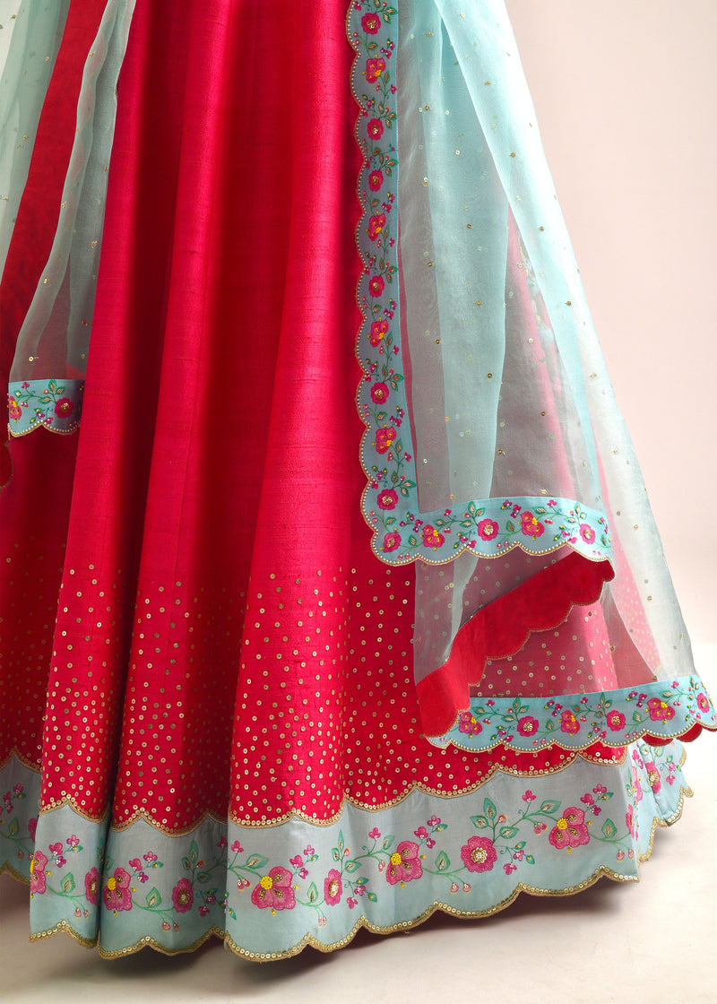 Gulaab Scallop Lehenga Set - Red