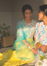 Capri Chanderi Lehenga Set - Lime Yellow