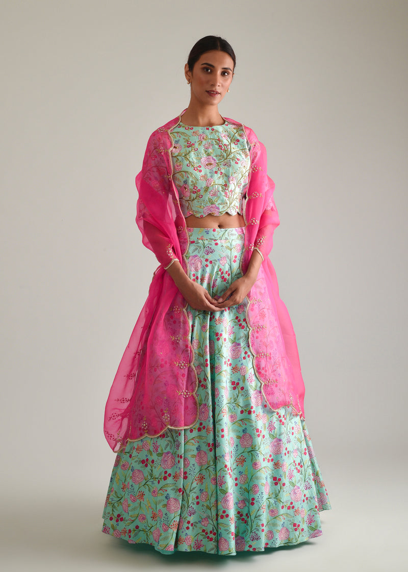Gulaab Lehenga Set - Mint Green