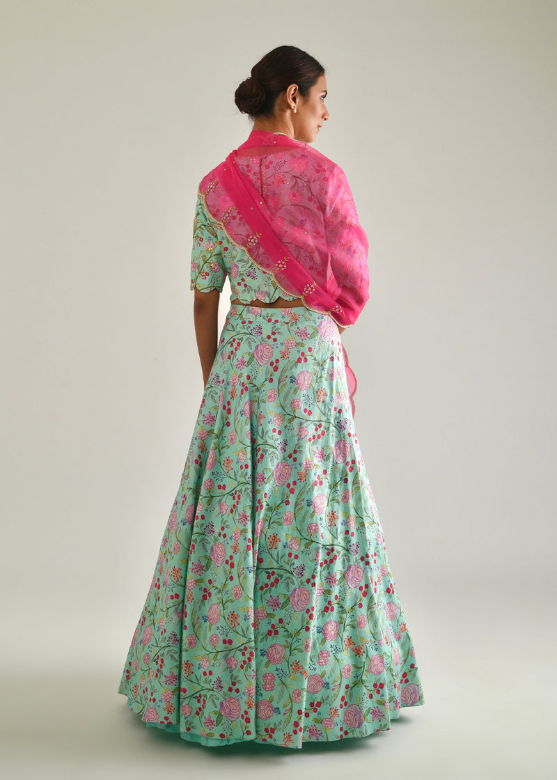 Gulaab Lehenga Set - Mint Green