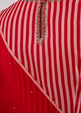 Circle Bootah Saree Red Dhaari Blouse Set - Red