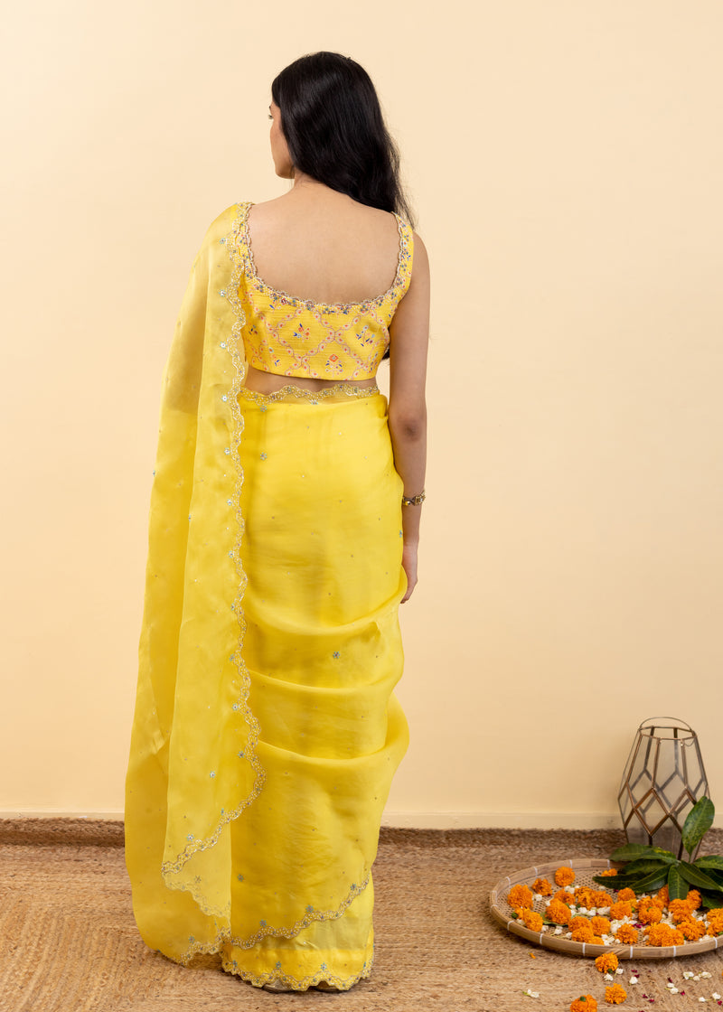 Soha Cutwork Saree - Chrome Yellow