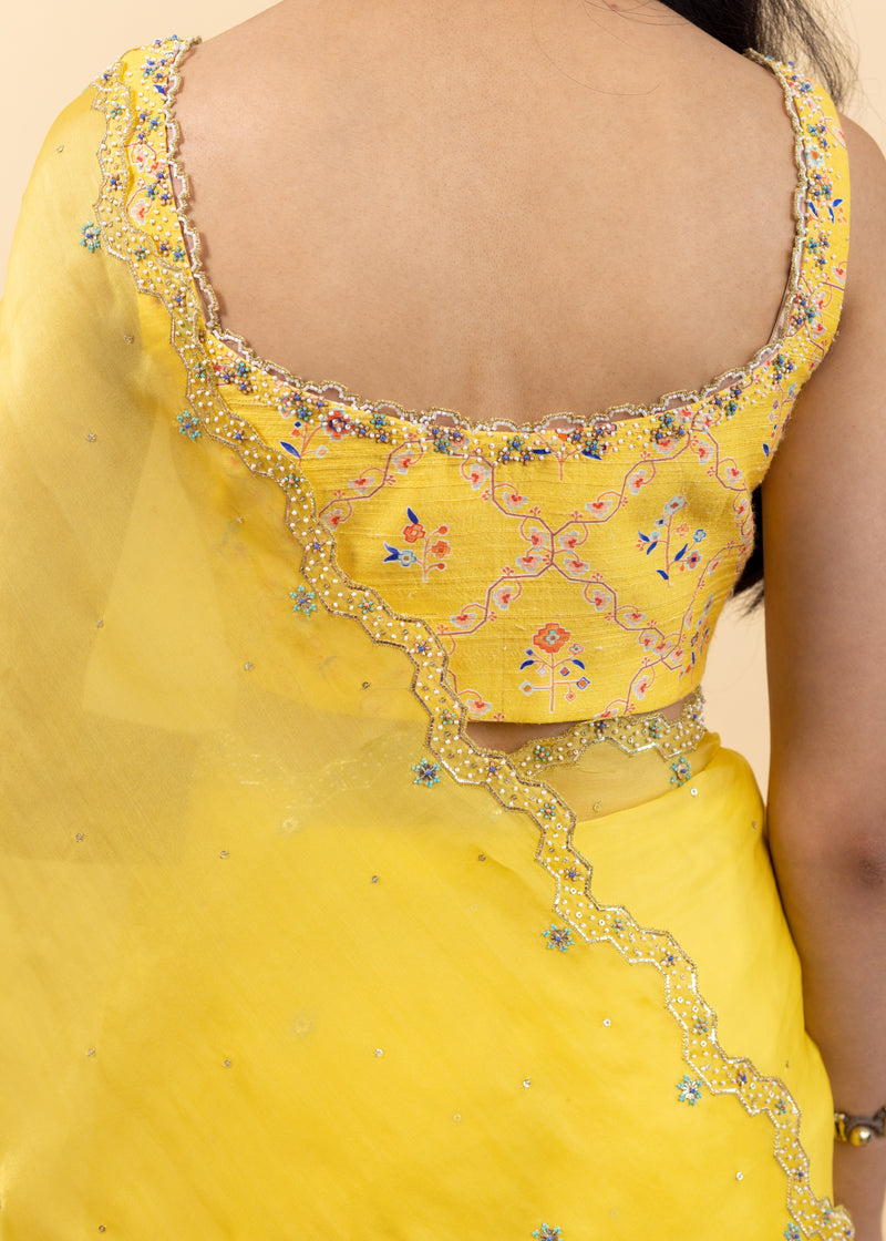 Soha Cutwork Saree - Chrome Yellow