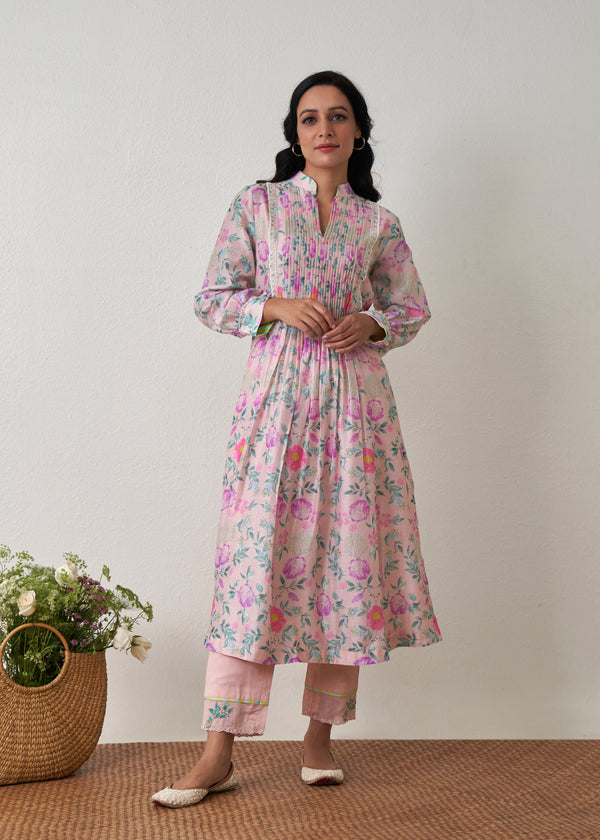 Sia Pleated Kurta Set - Peach