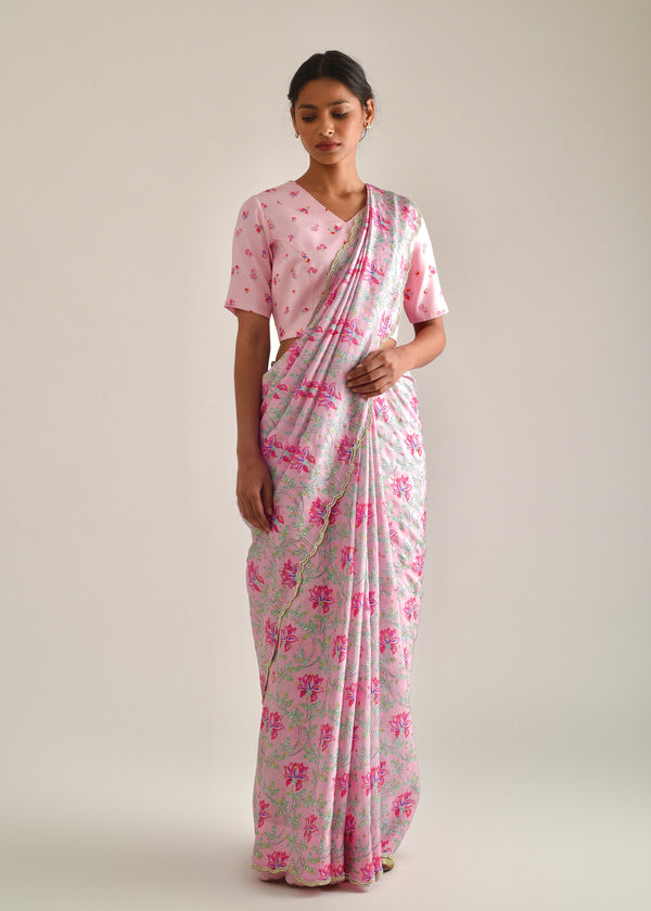 Leaf Saree - Carnation Pink