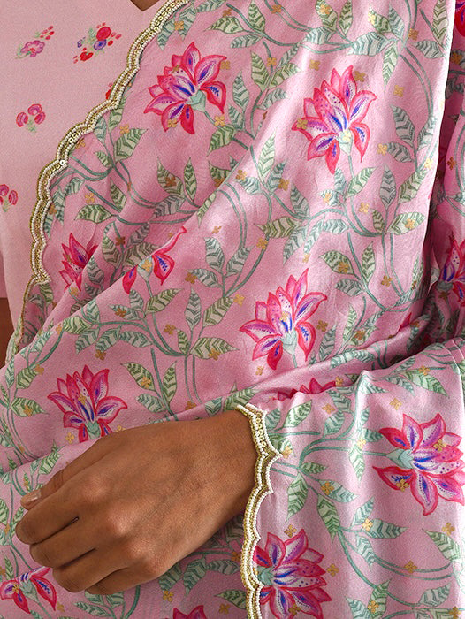 Leaf Saree - Carnation Pink