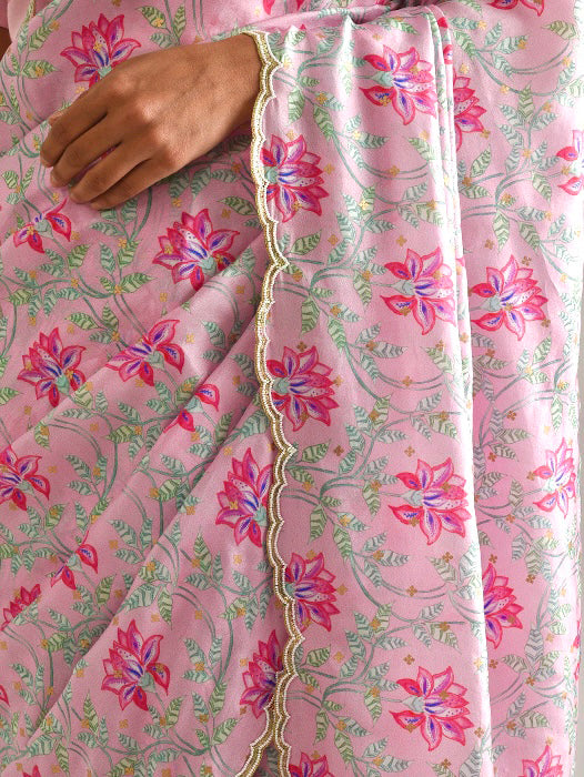 Leaf Saree - Carnation Pink