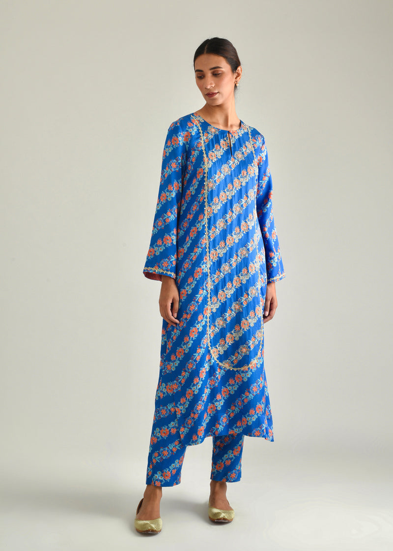 Tircha Kurta Set - Cobalt Blue