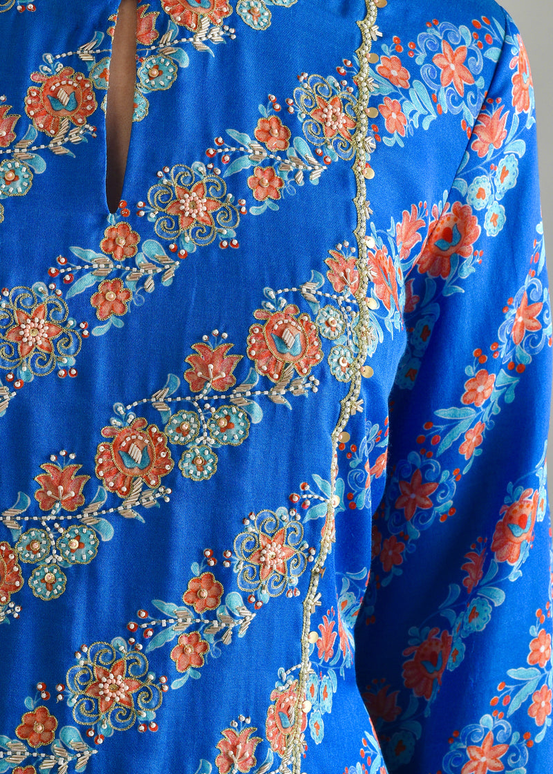 Tircha Kurta Set - Cobalt Blue