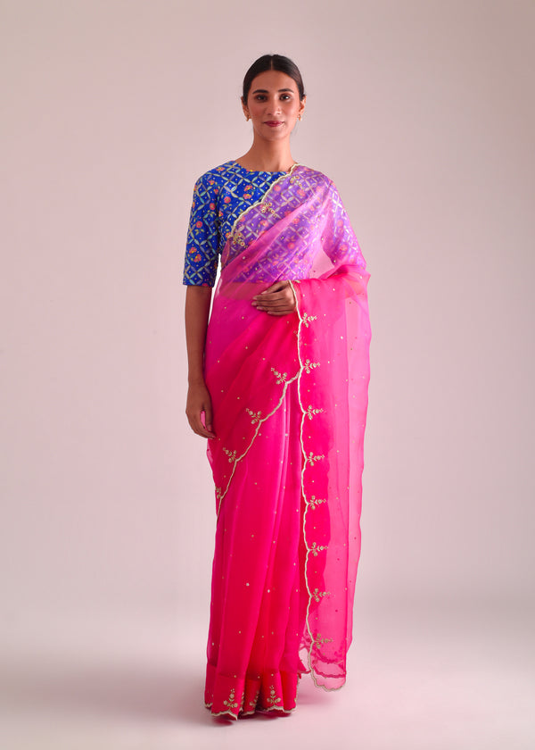 Megh Scallop Saree - Pink Ombre