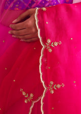 Megh Scallop Saree Blouse Set - Pink Ombre