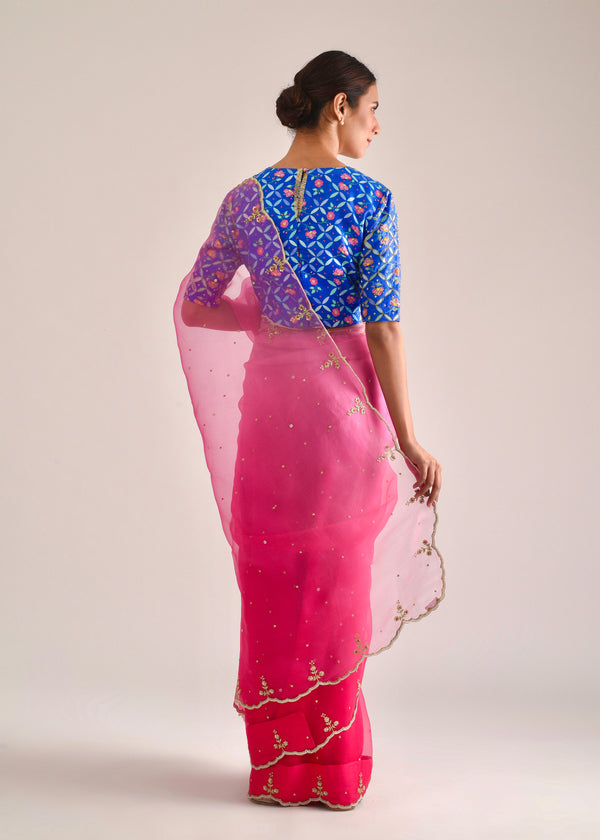 Megh Scallop Saree - Pink Ombre