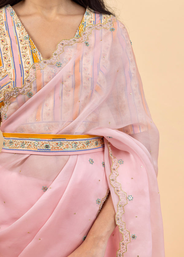 Soha Cutwork Saree - Soft Pink