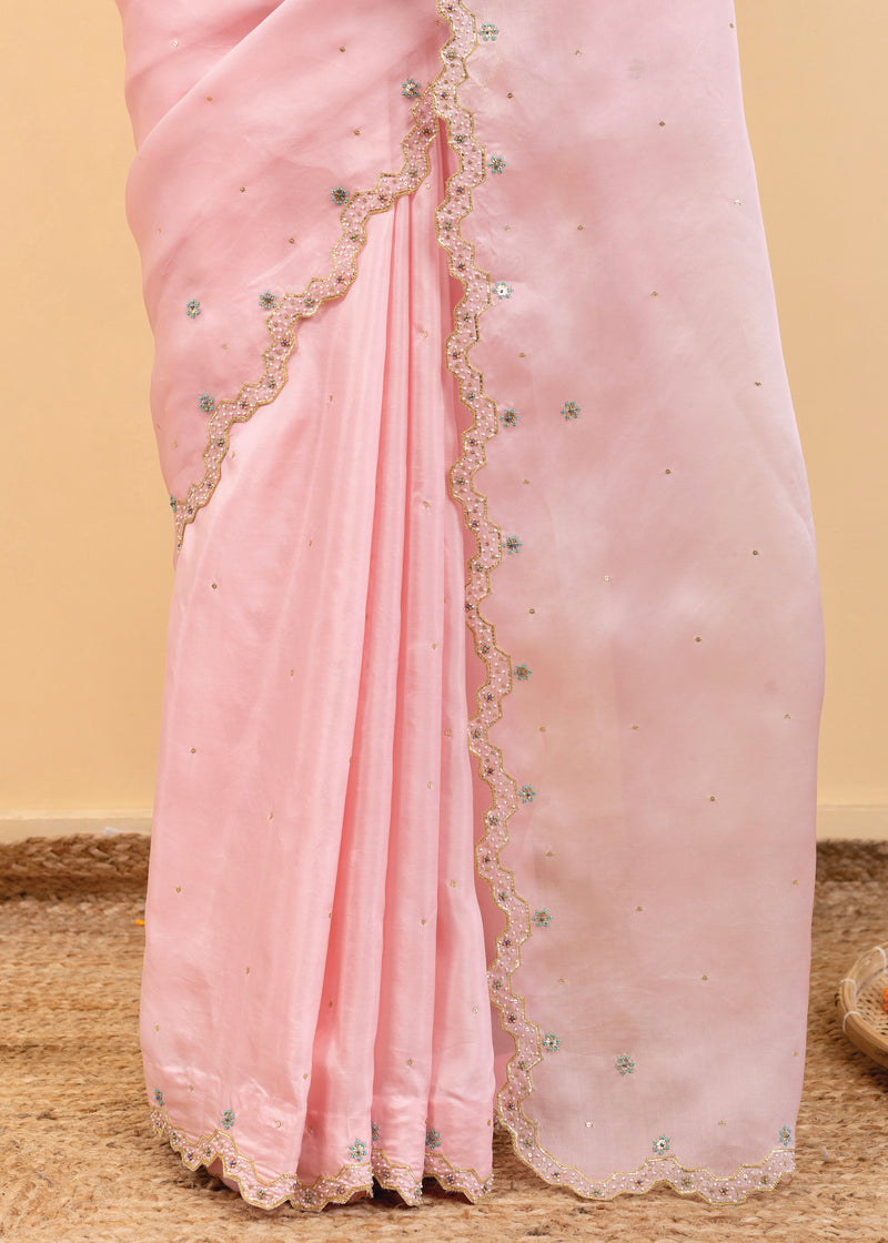 Soha Cutwork Saree - Soft Pink