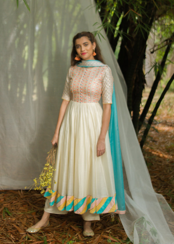 Phirni Anarkali Set - Off-White