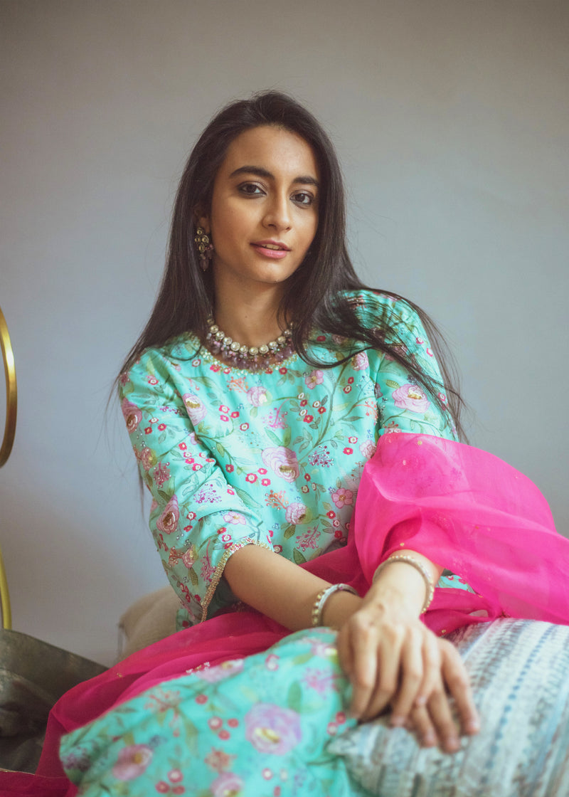 Rasna Bhasin in our Mint Green Gulaab Kurta Set