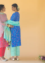Tile Kurta Zari Dupatta Set - Royal Blue