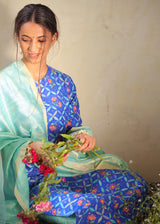Tile Kurta Zari Dupatta Set - Royal Blue