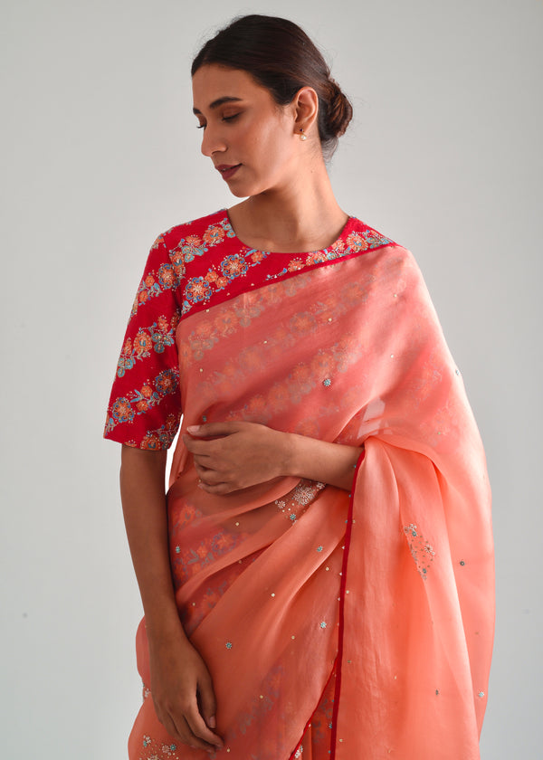 Tircha Saree Blouse Set - Salmon Peach