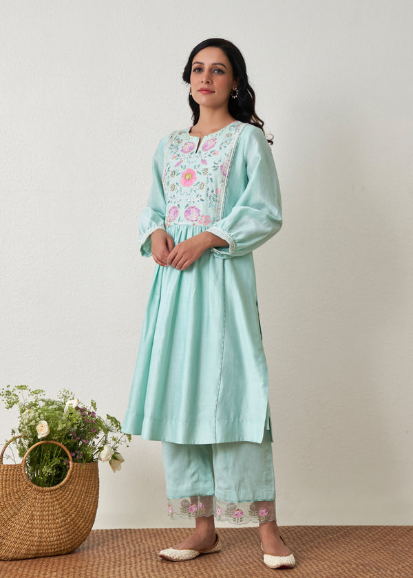 Sia Panelled Kurta Set - Sage Green